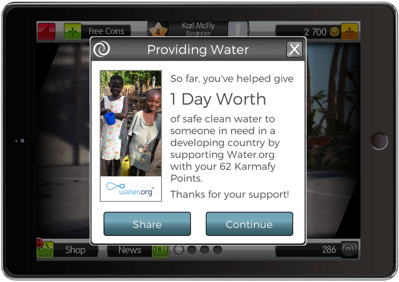 Screenshot of popular dialogue for sharing